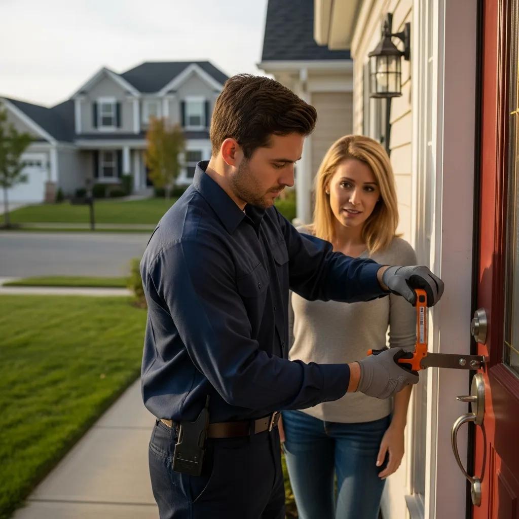 Locksmith helping a homeowner during a lockout situation, illustrating emergency locksmith services