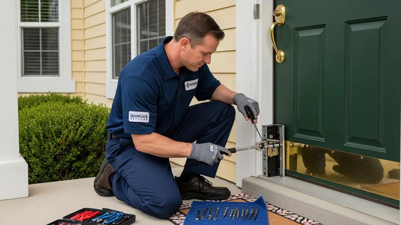 Professional locksmith unlocking a residential door during a house lockout in Houston